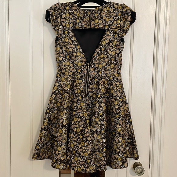 Honey Open Back Gold Fit and Flare Mini Dress - Picture 3 of 6